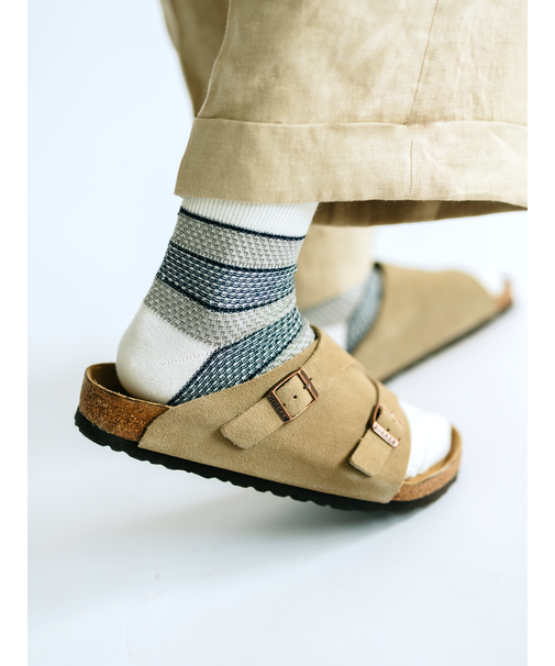 【Tabio MEN】綿麻太ボーダーショートソックス