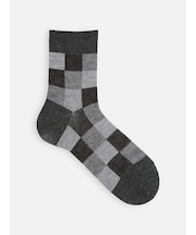 【Tabio MEN】ウールJQブロックチェックショート丈ソックス