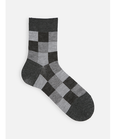 【Tabio MEN】ウールJQブロックチェックショート丈ソックス
