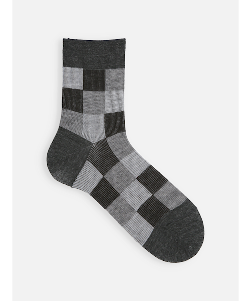 【Tabio MEN】ウールJQブロックチェックショート丈ソックス