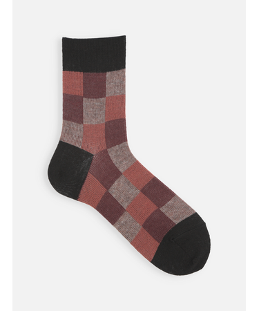 【Tabio MEN】ウールJQブロックチェックショート丈ソックス