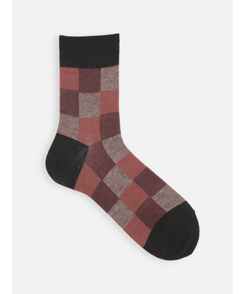 【Tabio MEN】ウールJQブロックチェックショート丈ソックス