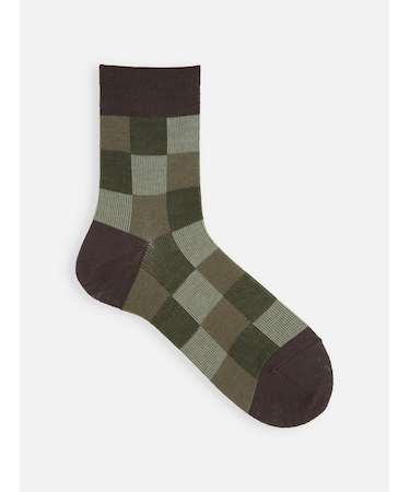 【Tabio MEN】ウールJQブロックチェックショート丈ソックス