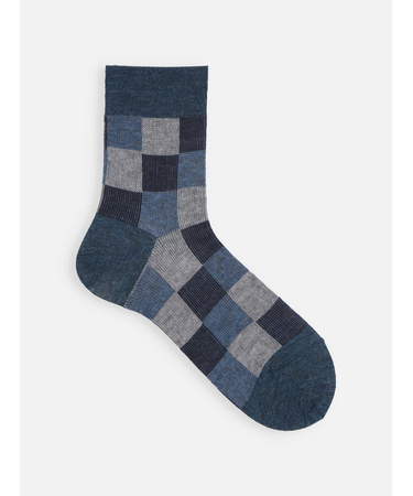 【Tabio MEN】ウールJQブロックチェックショート丈ソックス