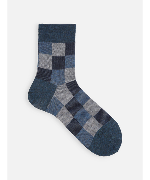 【Tabio MEN】ウールJQブロックチェックショート丈ソックス