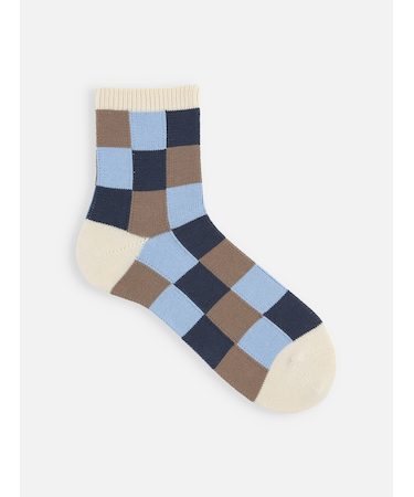 【Tabio MEN】ブロックチェックショートソックス