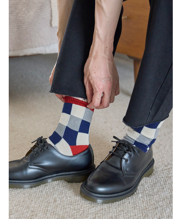【Tabio MEN】ブロックチェックショートソックス