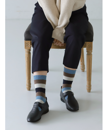 異素材ボーダーショートソックス