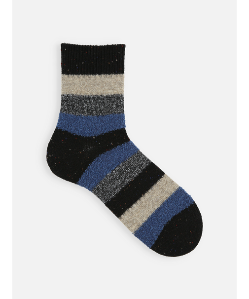 【Tabio MEN】ウールネップ異素材ボーダーショートソックス