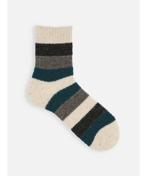 【Tabio MEN】ウールネップ異素材ボーダーショートソックス