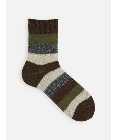 【Tabio MEN】ウールネップ異素材ボーダーショートソックス