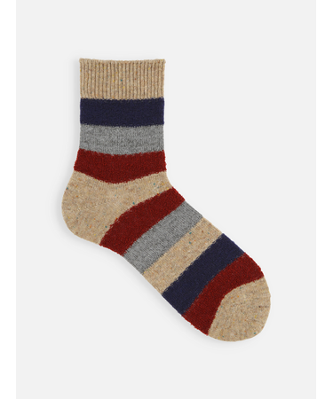 【Tabio MEN】ウールネップ異素材ボーダーショートソックス