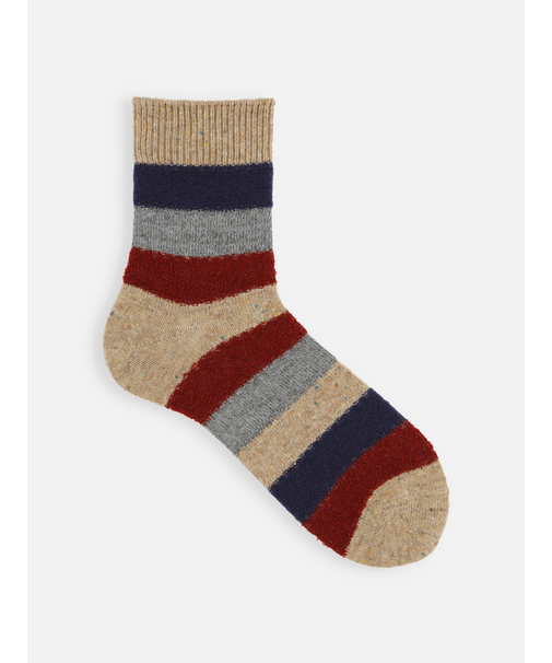 【Tabio MEN】ウールネップ異素材ボーダーショートソックス