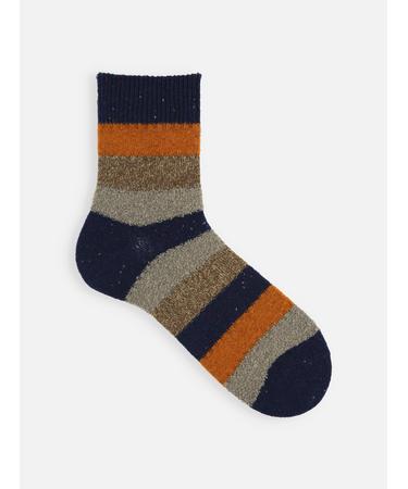 【Tabio MEN】ウールネップ異素材ボーダーショートソックス