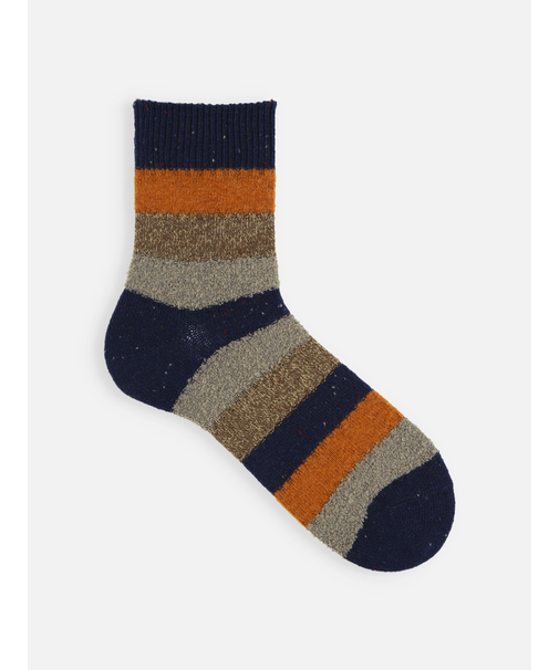 【Tabio MEN】ウールネップ異素材ボーダーショートソックス