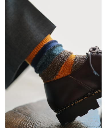 【Tabio MEN】ウールネップ異素材ボーダーショートソックス