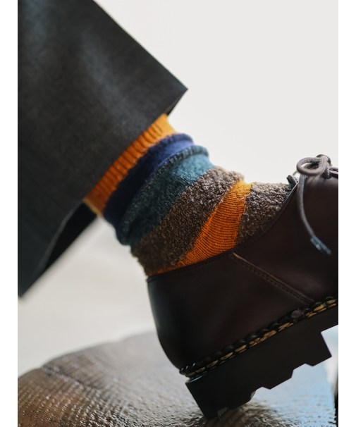 【Tabio MEN】ウールネップ異素材ボーダーショートソックス