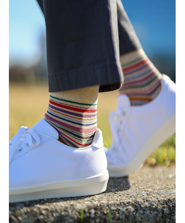 【Tabio MEN】カラフルマルチボーダーショート丈ソックス(23.0～25.0cm)