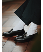 【Tabio MEN】綿ウールローゲージリブ無地クルーソックス