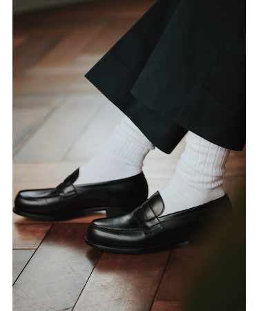 【Tabio MEN】綿ウールローゲージリブ無地クルーソックス