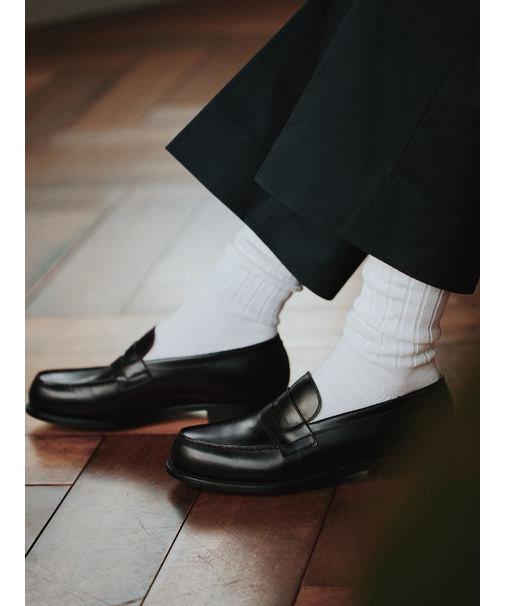 【Tabio MEN】綿ウールローゲージリブ無地クルーソックス