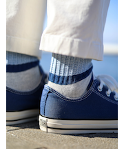 【Tabio MEN】ハーフカラーライン杢ショートソックス(27.0~29.0cm)