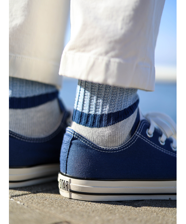 【Tabio MEN】ハーフカラーライン杢ショートソックス(27.0～29.0cm)