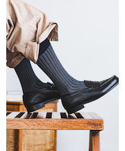 【Tabio MEN】綿麻JQストライプレギュラーソックス