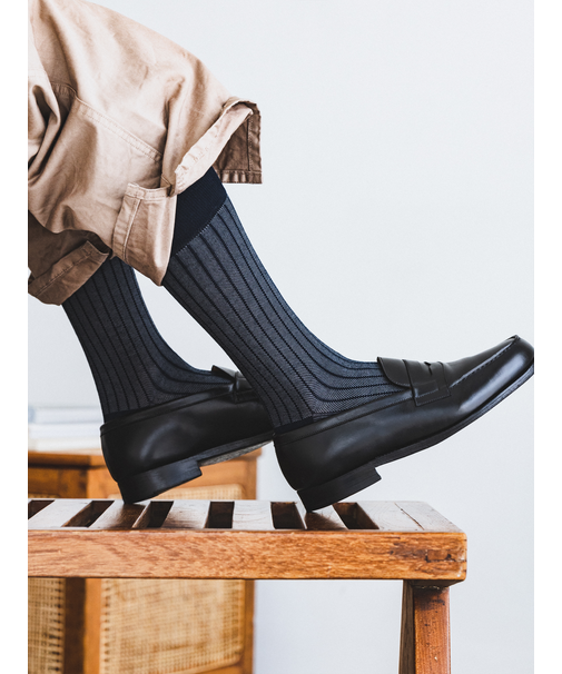 【Tabio MEN】綿麻JQストライプレギュラーソックス