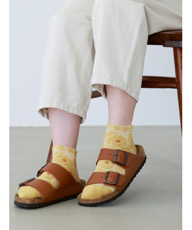 【ゴムくちソフト】お花フロートちょい長ショートソックス