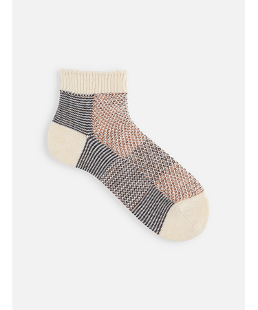 【Tabio MEN】綿麻ブロックメッシュショート丈ソックス
