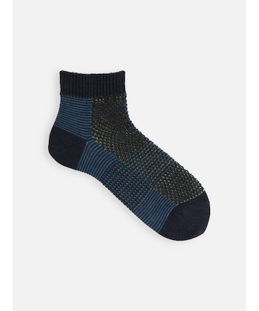 【Tabio MEN】綿麻ブロックメッシュショート丈ソックス