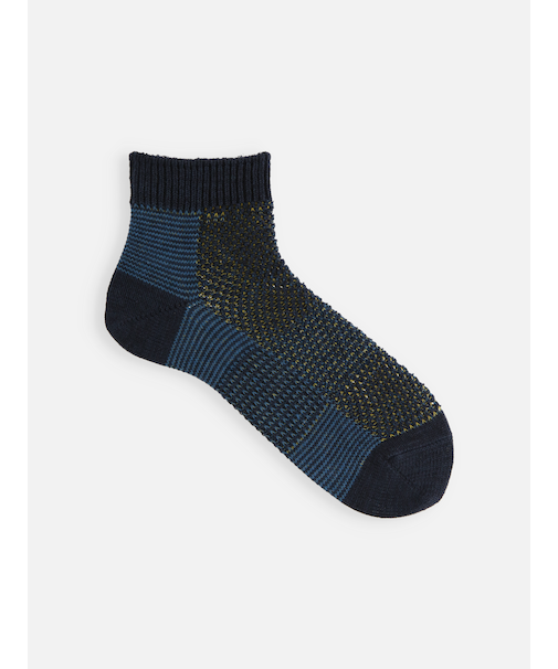 【Tabio MEN】綿麻ブロックメッシュショート丈ソックス