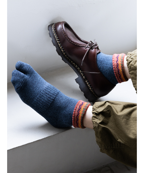 【Tabio MEN】折返し波柄パイル足袋ショート丈ソックス