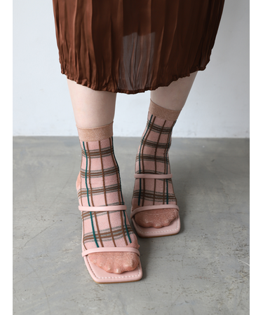 シアーグリッターラメチェックショートソックス