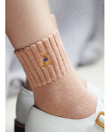 アメリブくま刺繍ショートソックス