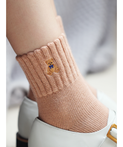 アメリブくま刺繍ショートソックス