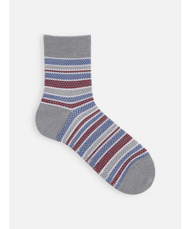 【Tabio MEN】ウールJQ鹿の子ボーダーショート丈ソックス