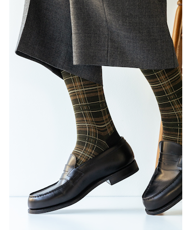 【Tabio MEN】WOOLドレスチェックレギュラー丈ソックス
