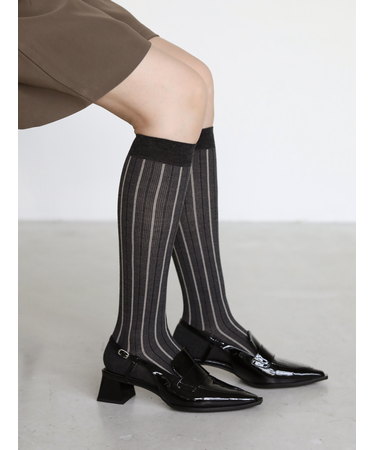 毛混スパイラルストライプハイソックス