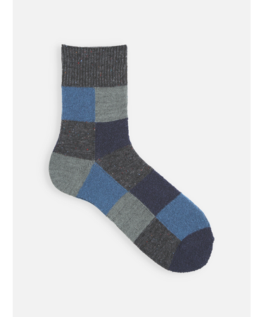 【Tabio MEN】ウールネップ異素材ブロックショート丈ソックス