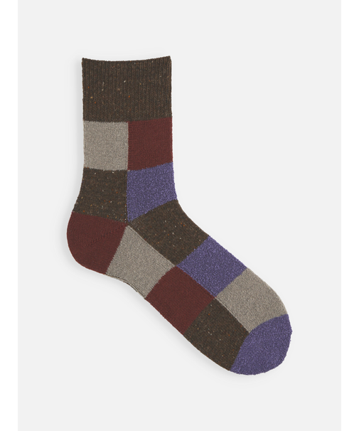 【Tabio MEN】ウールネップ異素材ブロックショート丈ソックス