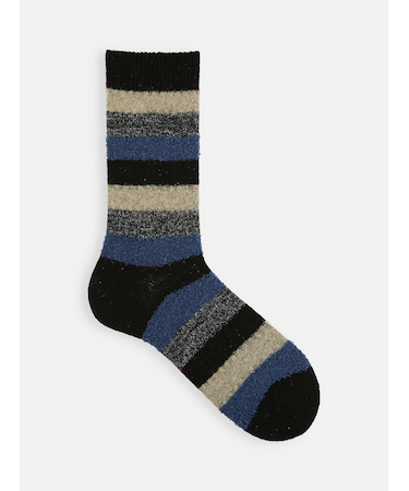 【Tabio MEN】ウールネップ異素材ボーダーレギュラー丈ソックス