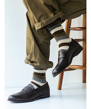 【Tabio MEN】ウールネップ異素材ボーダーレギュラー丈ソックス