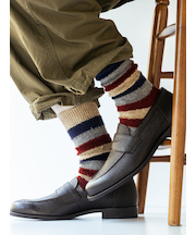 【Tabio MEN】ウールネップ異素材ボーダーレギュラー丈ソックス