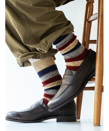 【Tabio MEN】ウールネップ異素材ボーダーレギュラー丈ソックス