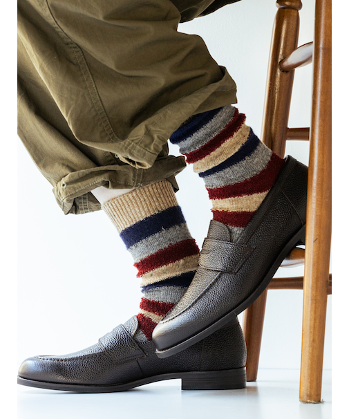 【Tabio MEN】ウールネップ異素材ボーダーレギュラー丈ソックス