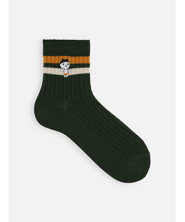 岡山限定 OH!くん刺繍綿混2本ラインショートソックス