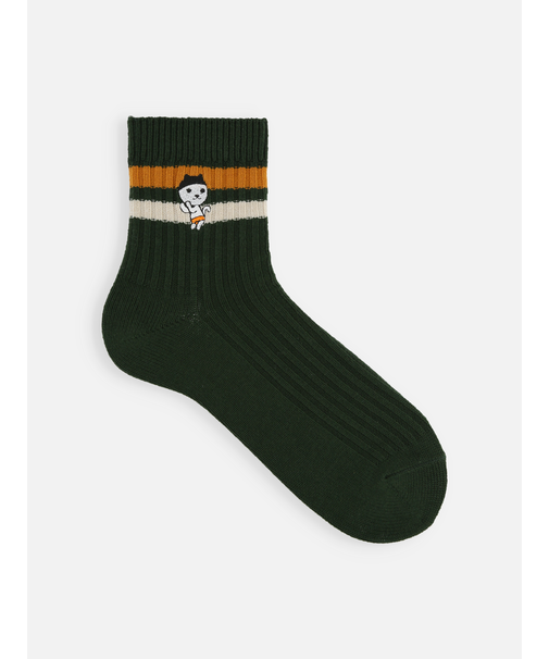 岡山限定 OH!くん刺繍綿混2本ラインショートソックス