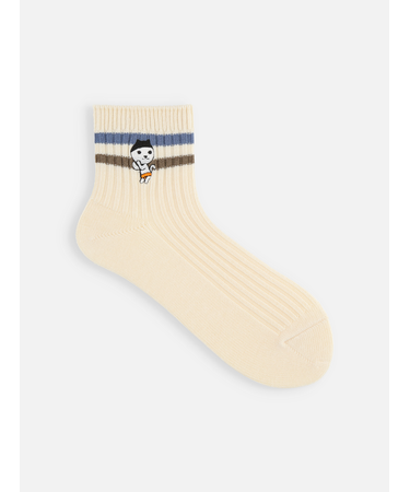 岡山限定 OH!くん刺繍リブ２本ラインショートソックス